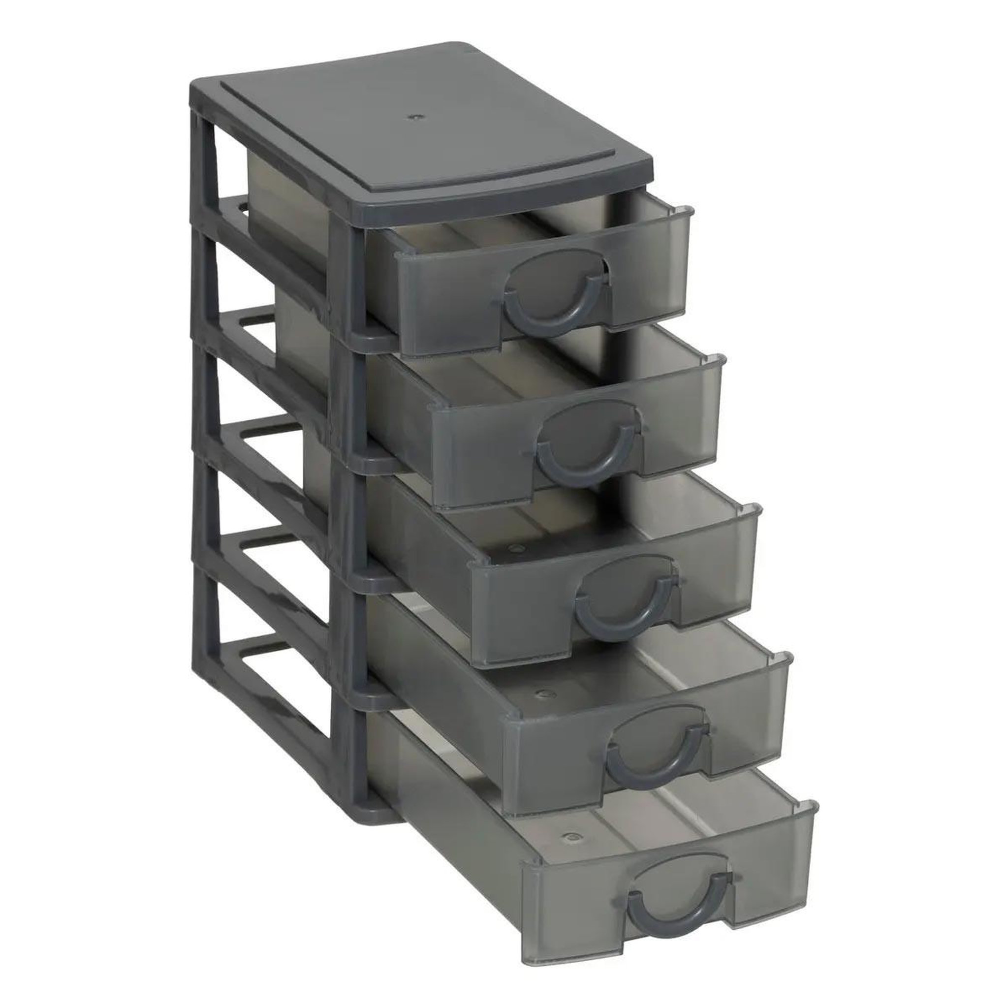 Voir la diapositive 2 : B BASIC & CO Tour de rangement 5 tiroirs  poignées  19cm gris