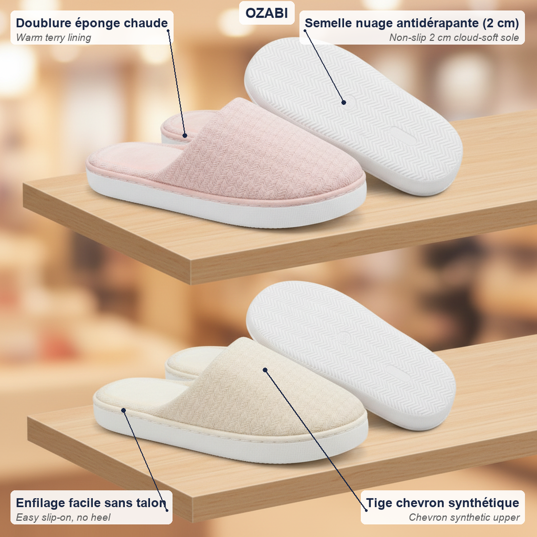 Voir la diapositive 5 : OZABI Ozabi pack 2 paires mules femme semelle nuage doublure éponge