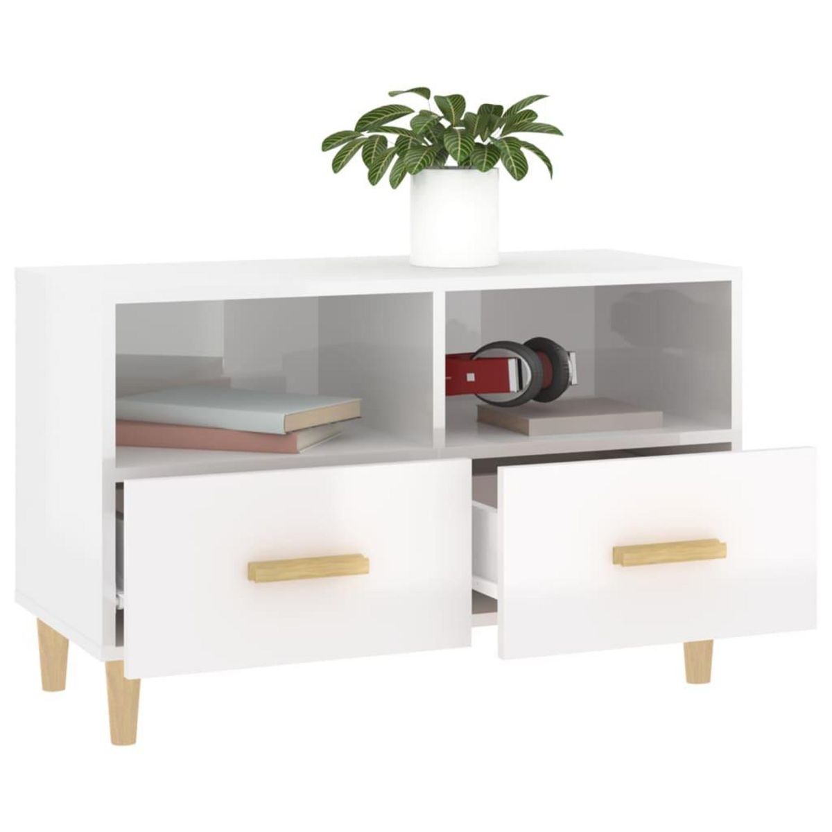 VIDAXL Meuble TV Blanc brillant 80x36x50 cm Bois d'ingenierie