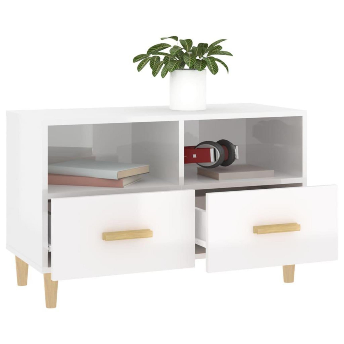 VIDAXL Meuble TV Blanc brillant 80x36x50 cm Bois d'ingenierie