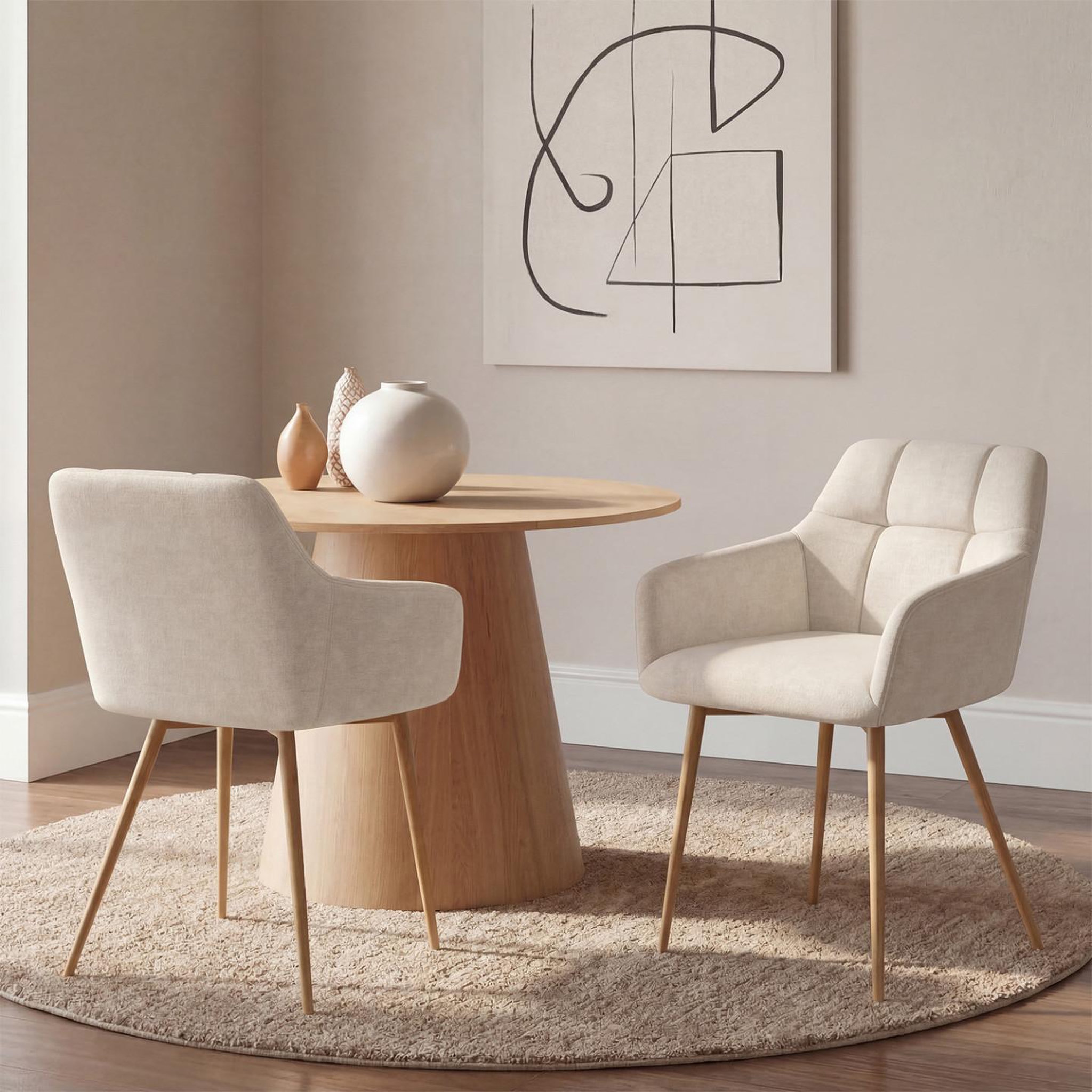 Voir la diapositive 2 : ID MARKET Lot de 2 chaises gina tissu chenille beige pieds effet bois