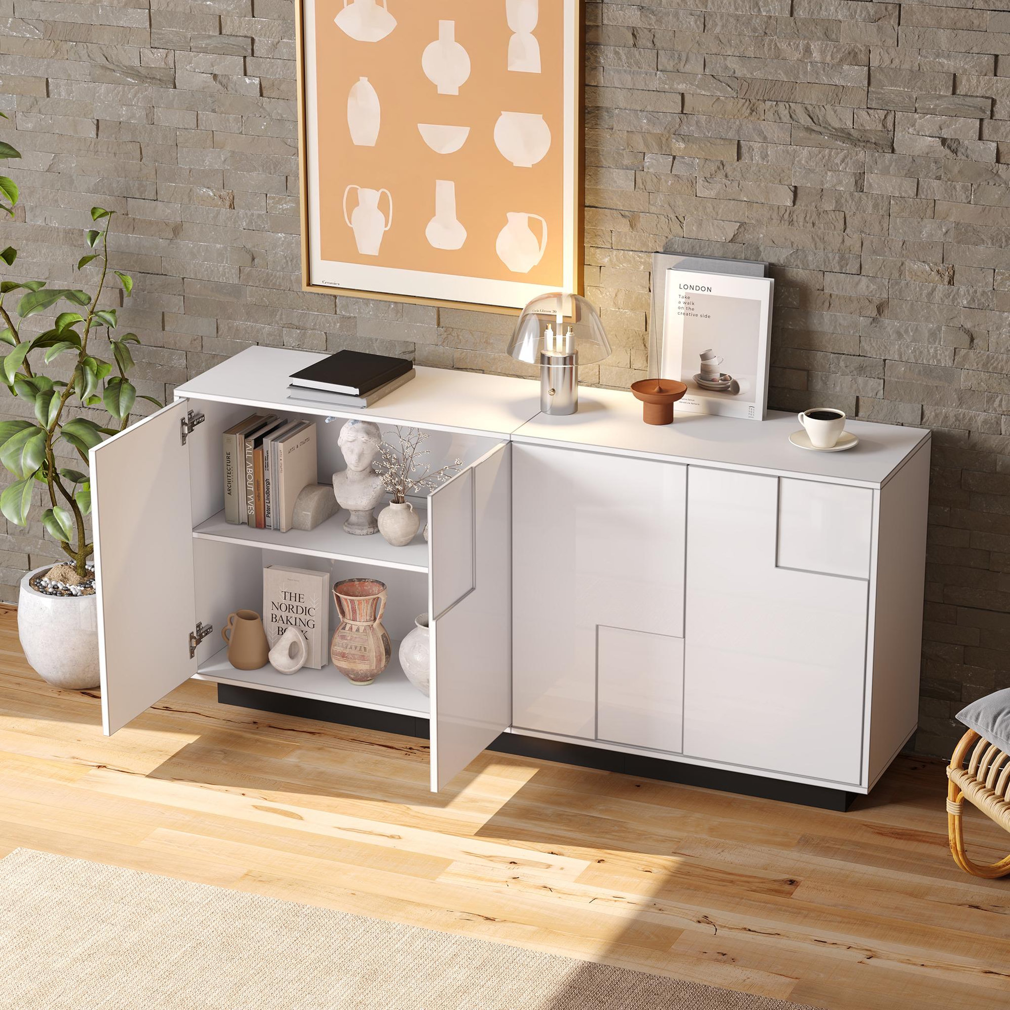 Voir la diapositive 5 : MERAX Buffet 4 porte(s) 0 tiroir(s) - 160 cm blanc panneau de particules