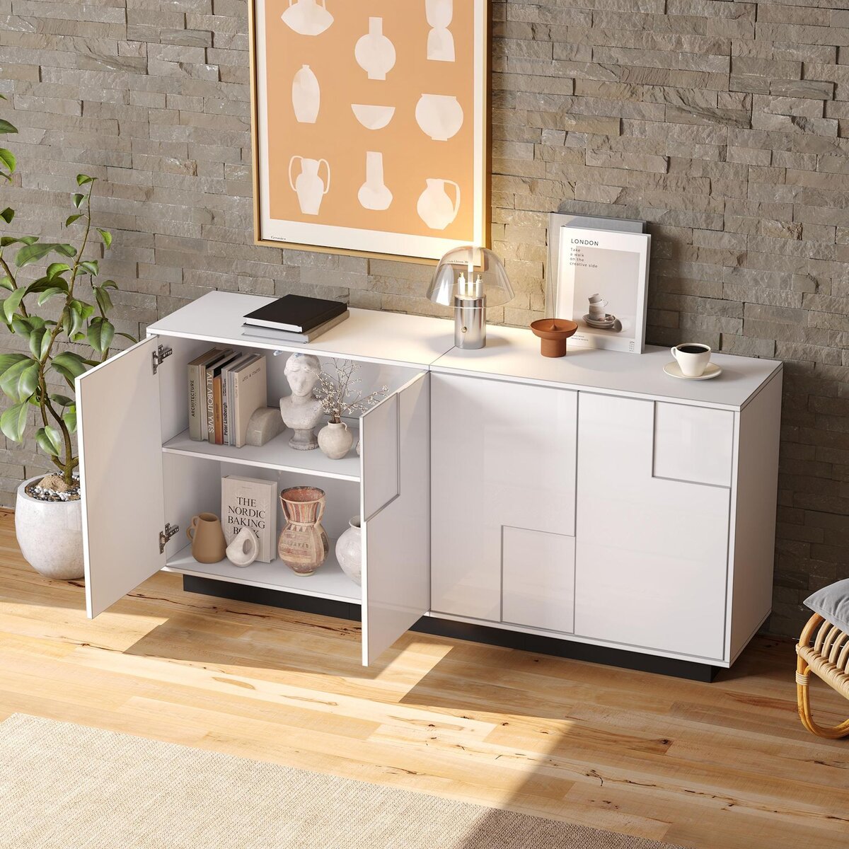 MERAX Buffet 4 porte(s) 0 tiroir(s) - 160 cm blanc panneau de particules