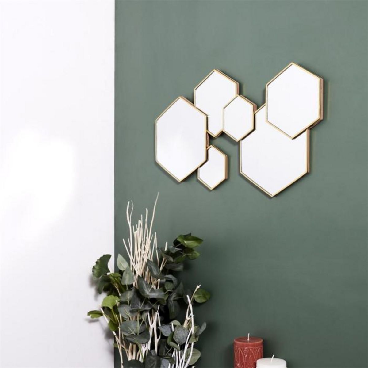 Paris Prix Lot de 6 Miroirs Muraux  Hexagonal  57cm Or