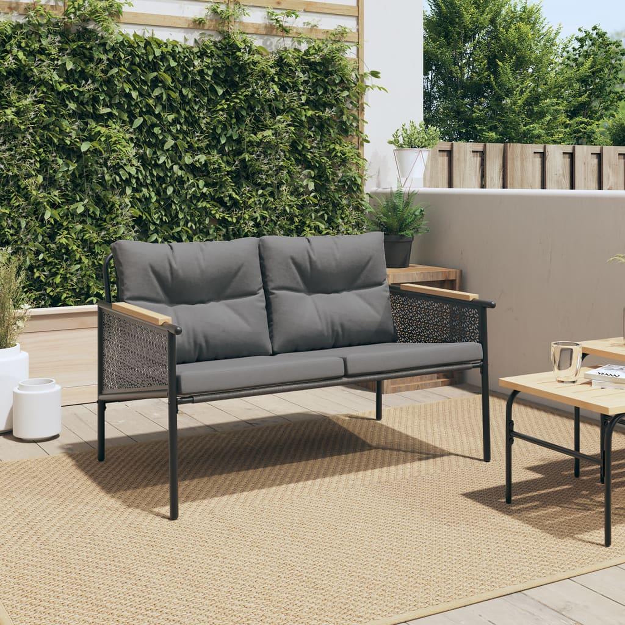 Voir la diapositive 3 : VIDAXL Banc de jardin avec coussins 116 cm noir acier