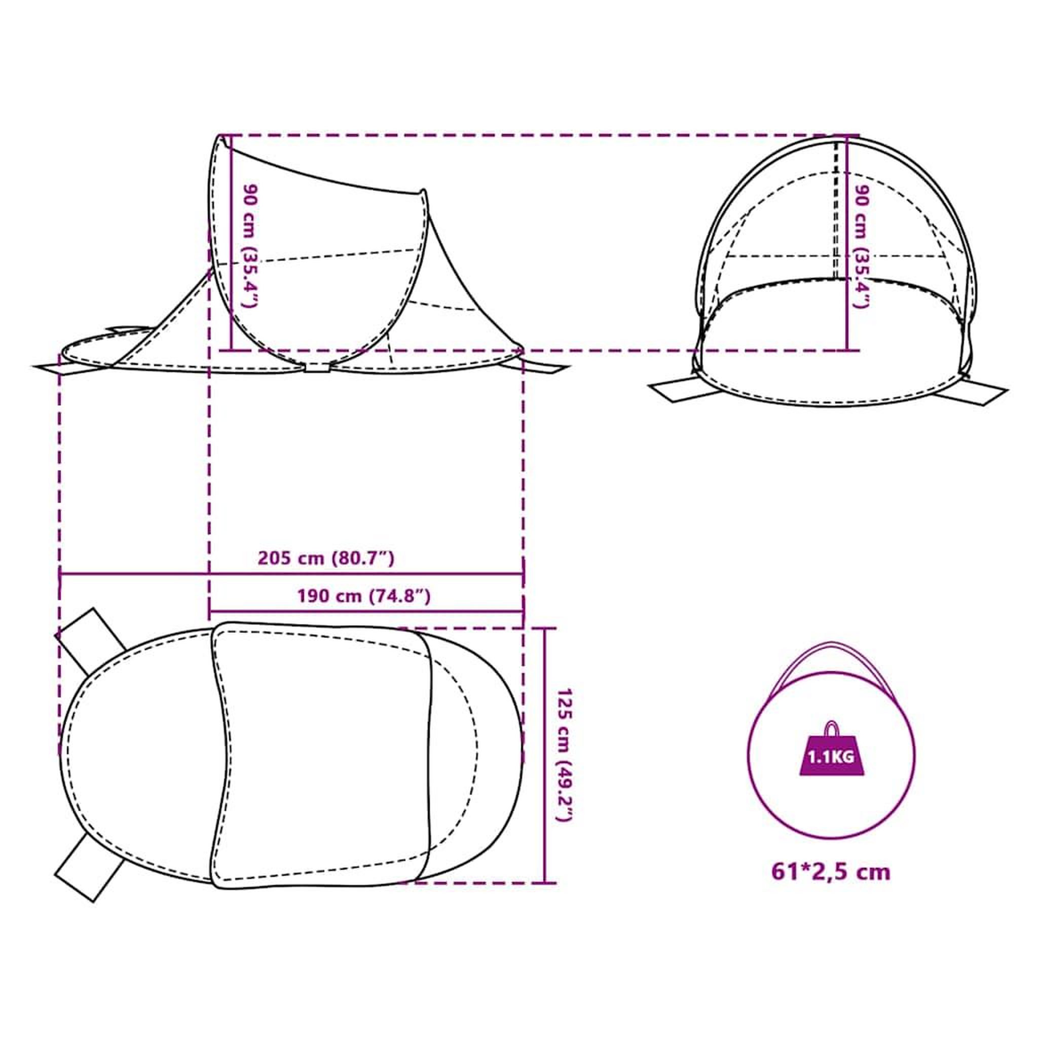 Voir la diapositive 6 : VIDAXL Tente de plage gris escamotable impermeable