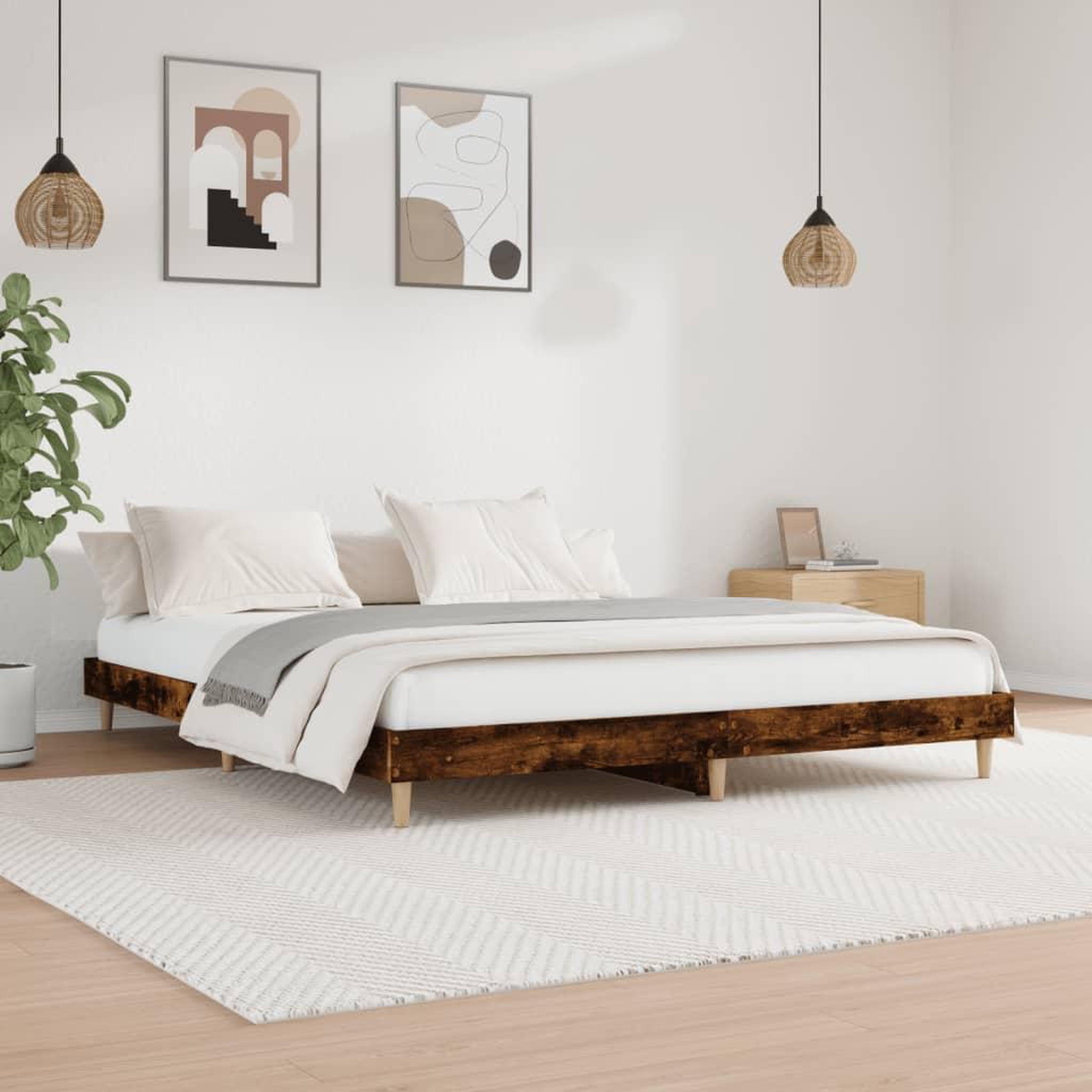 VIDAXL Cadre de lit sans matelas chene fume 150x200 cm bois ingenierie
