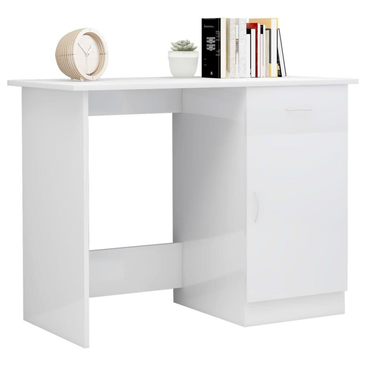 VIDAXL Bureau Blanc brillant 100x50x76 cm Bois d'ingenierie