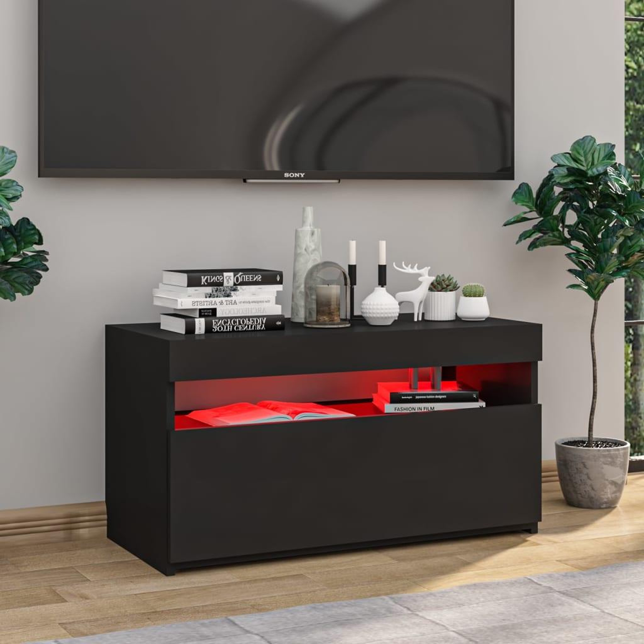 Voir la diapositive 5 : VIDAXL Meuble TV avec lumieres LED Noir 75x35x40 cm