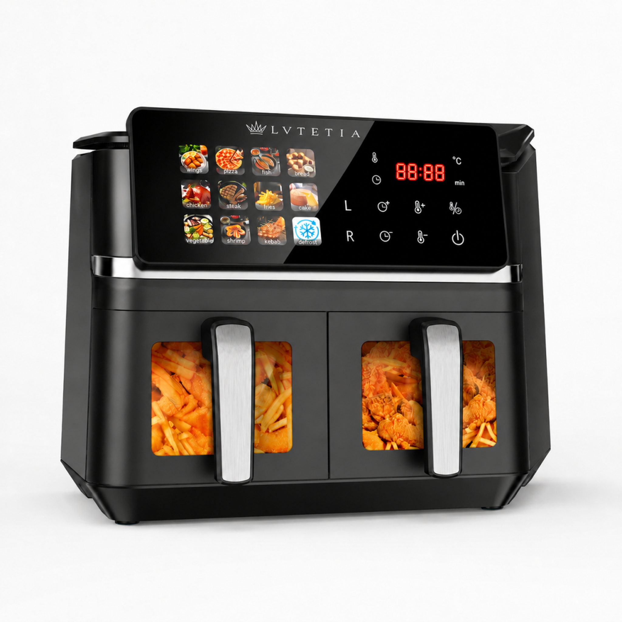 Voir la diapositive 2 : LVTETIA Air Fryer BW-IP8018D, friteuse sans huile grande capacité 9L, 2000W, double panier avec fenêtre