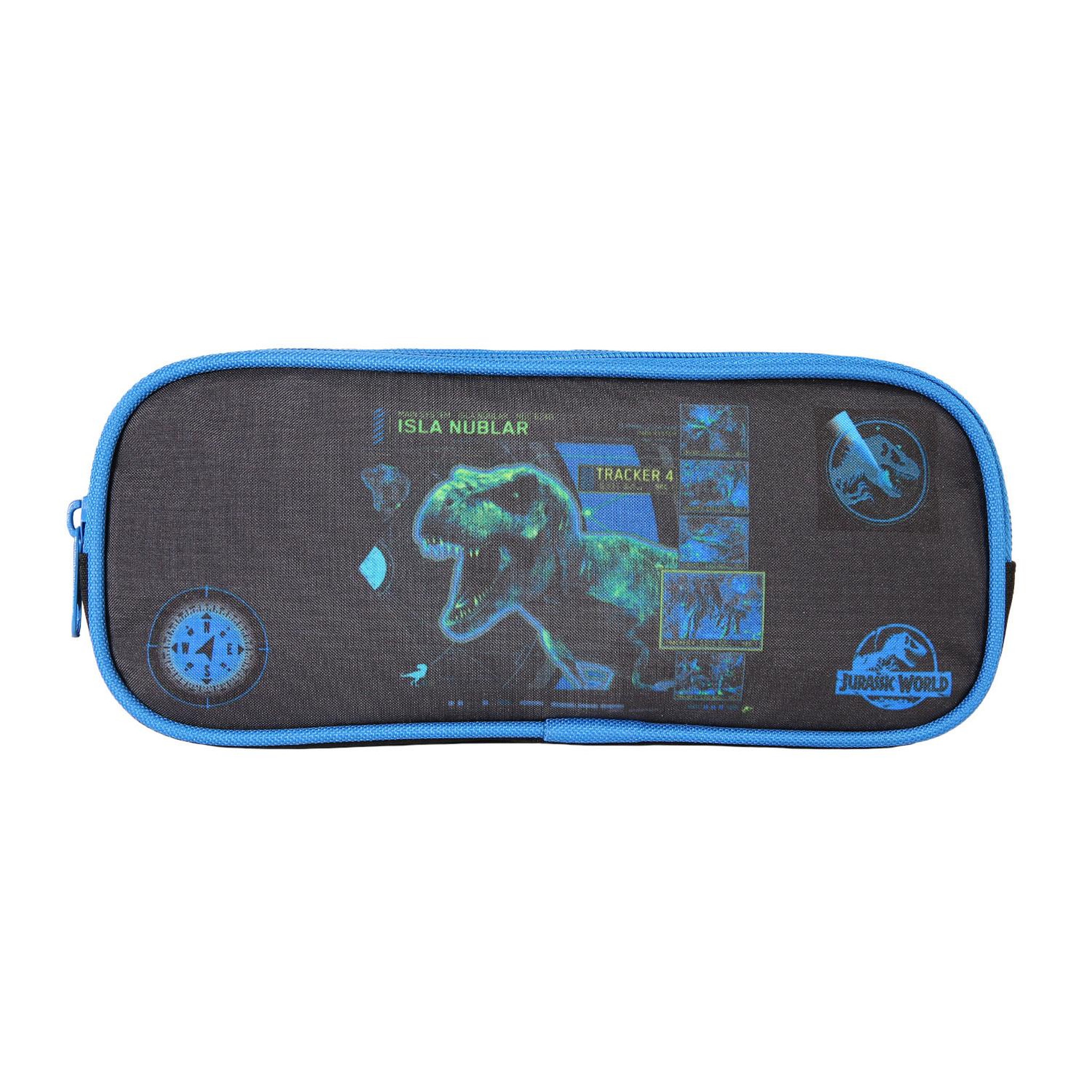 Bagtrotter Bagtrotter - Jurassic World - Trousse Scolaire Rectangulaire - Noir et bleu  - 2 Compartiments Zippés - 23x7x10cm - Matière Polyester - Accessoire et Papeterie Scolaire
