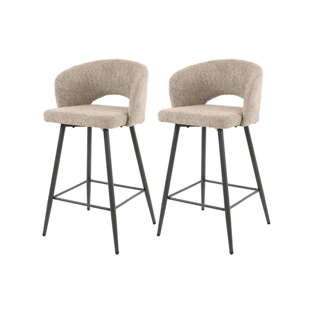 LISA DESIGN Pattaya - lot de 2 tabourets de bar - en tissu bouclette sable