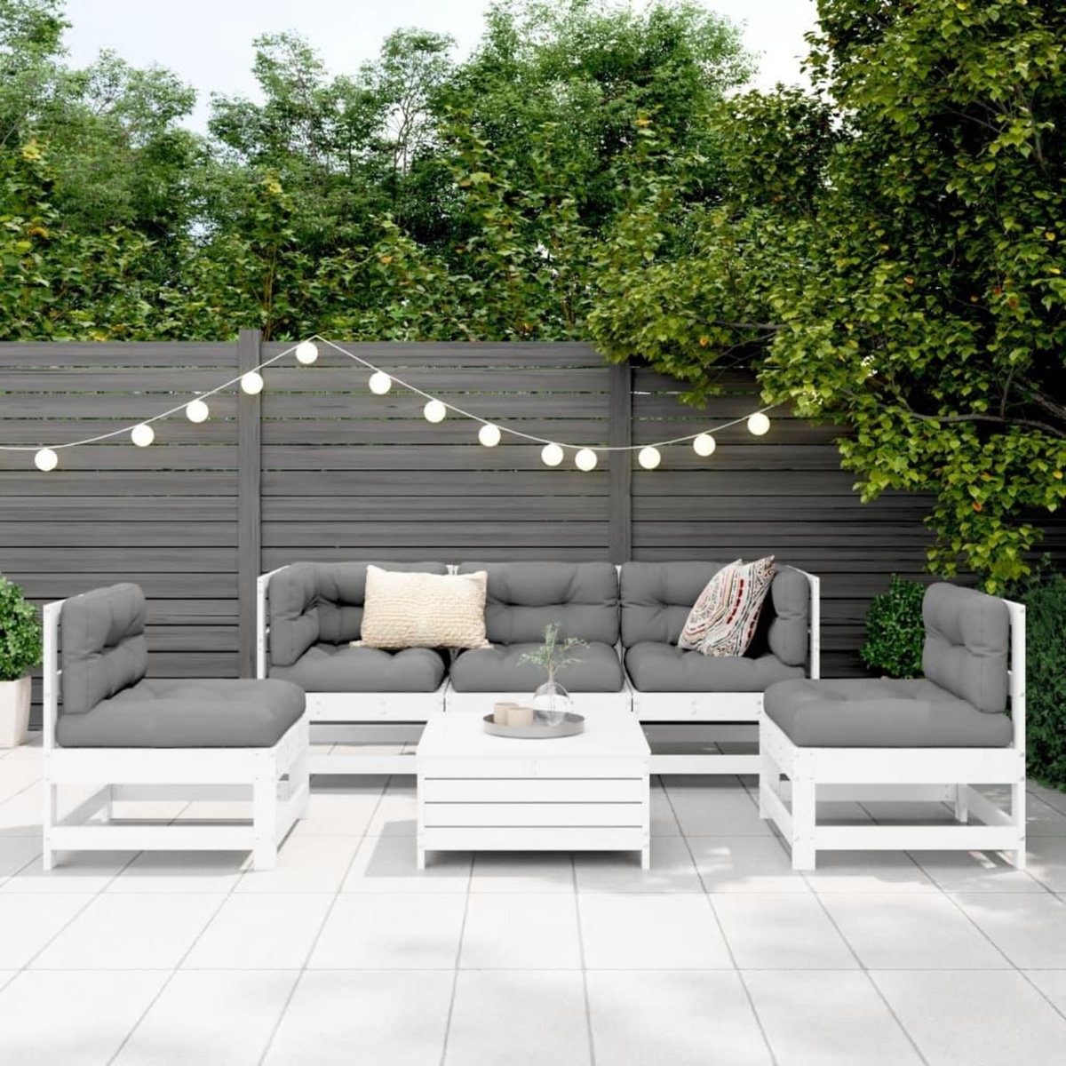 VIDAXL Salon de jardin 6 pcs blanc bois de pin massif