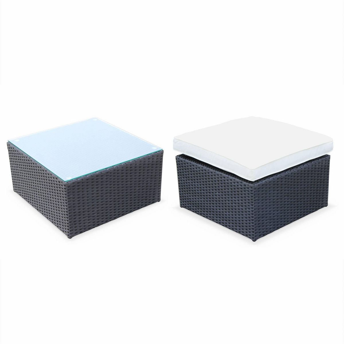 SWEEEK Salon de jardin table en résine tressée 5 places  Benito canapé fauteuil