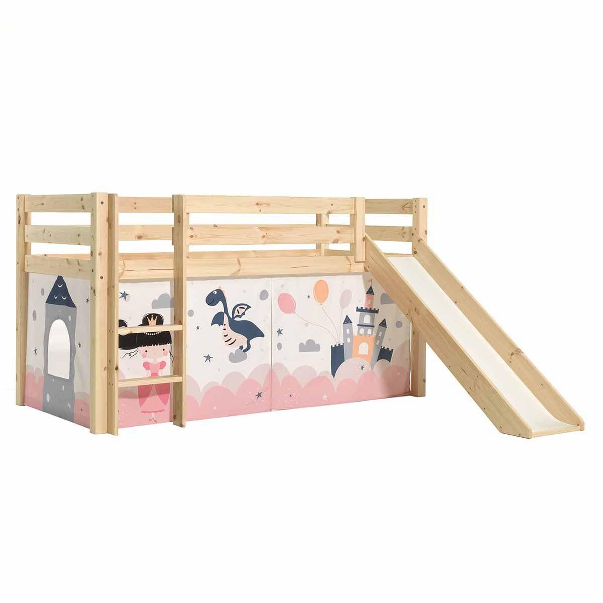 Paris Prix Lit enfant surélevé avec toboggan  pino princesse sophie  90x200cm naturel