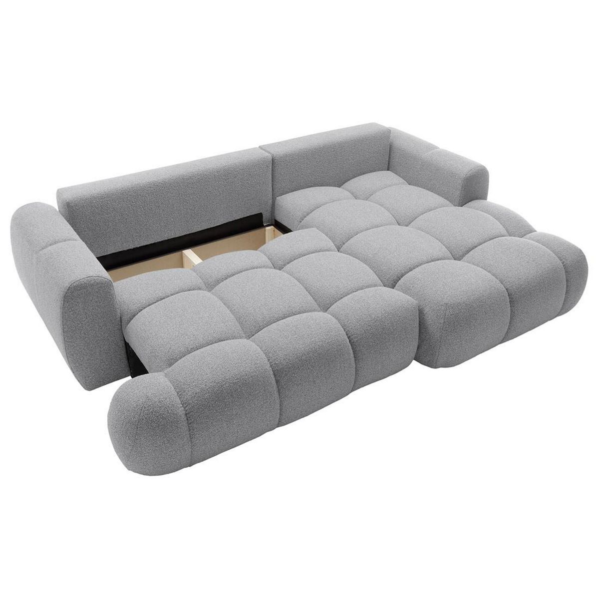 BEST MOBILIER Yulin - canapé d'angle droit 4 places convertible avec coffre en tissu bouclette