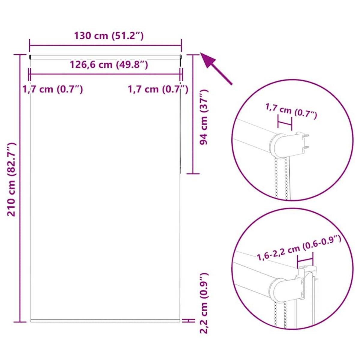 VIDAXL Store enrouleur occultant cafe 130x210cm largeur du tissu