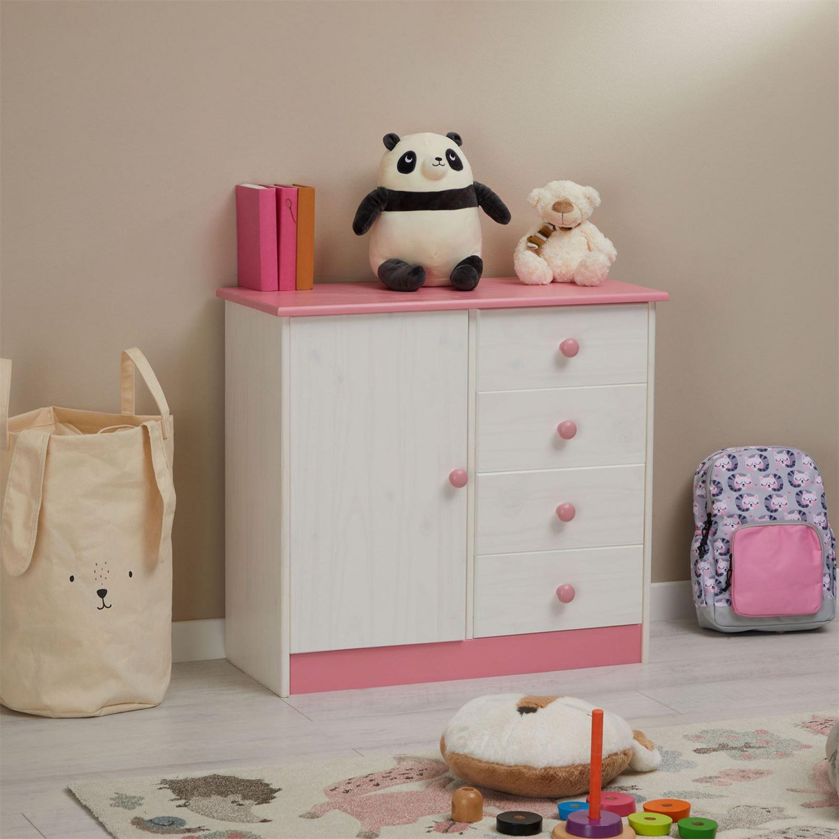 IDIMEX Commode RONDO en pin massif, 4 tiroirs et 1 porte