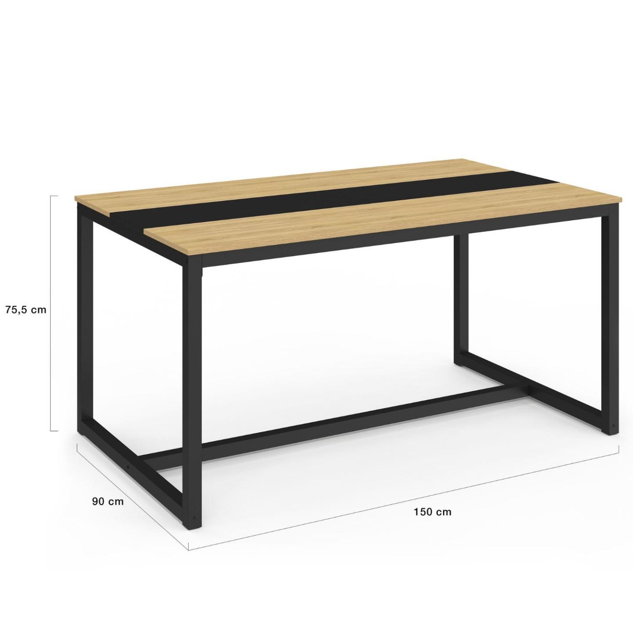 Voir la diapositive 4 : ID MARKET Table à manger rectangle dover 8 personnes bande centrale noire design industriel 150 cm