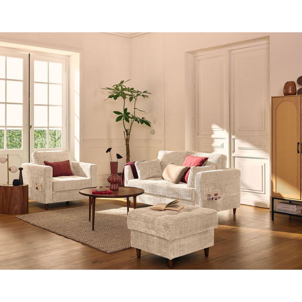 LISA DESIGN Anna - canapé droit 2 places avec poche en velours texturé