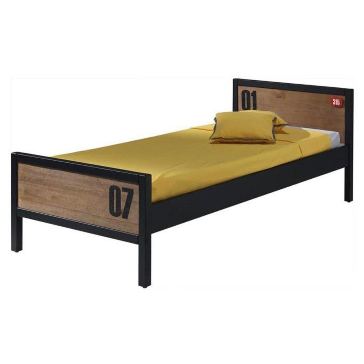 Paris Prix Pack - Lit Enfant, Sommier & Chevet  Alex  90x200cm Marron & Noir