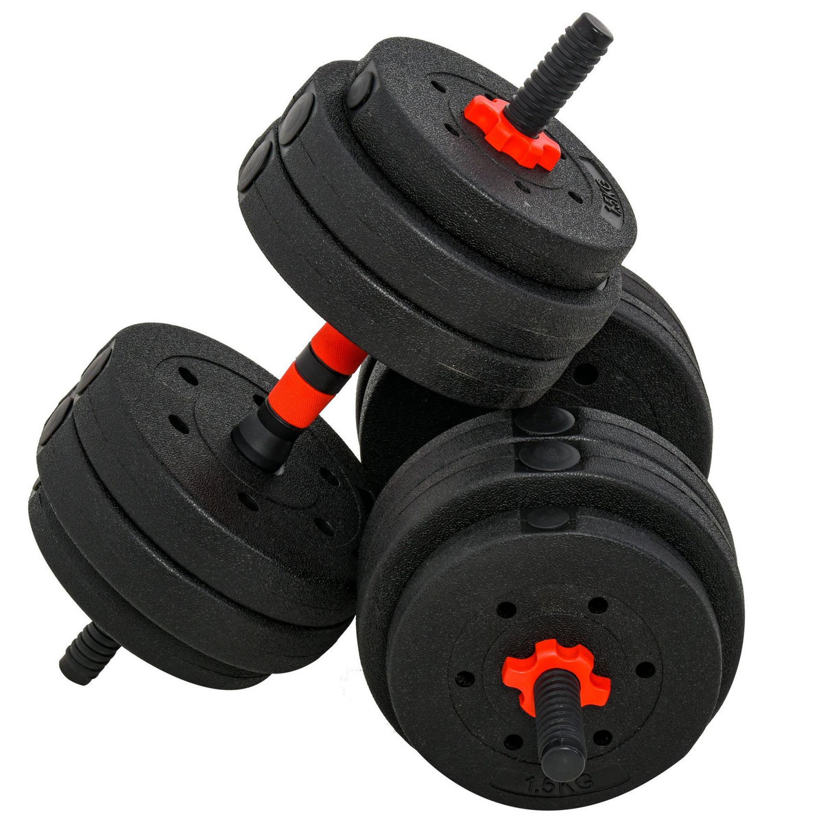 HOMCOM Ensemble d'haltères courtes total 25 Kg - barres incluses - entraînement musculaire & haltérophilie - acier HDPE noir rouge