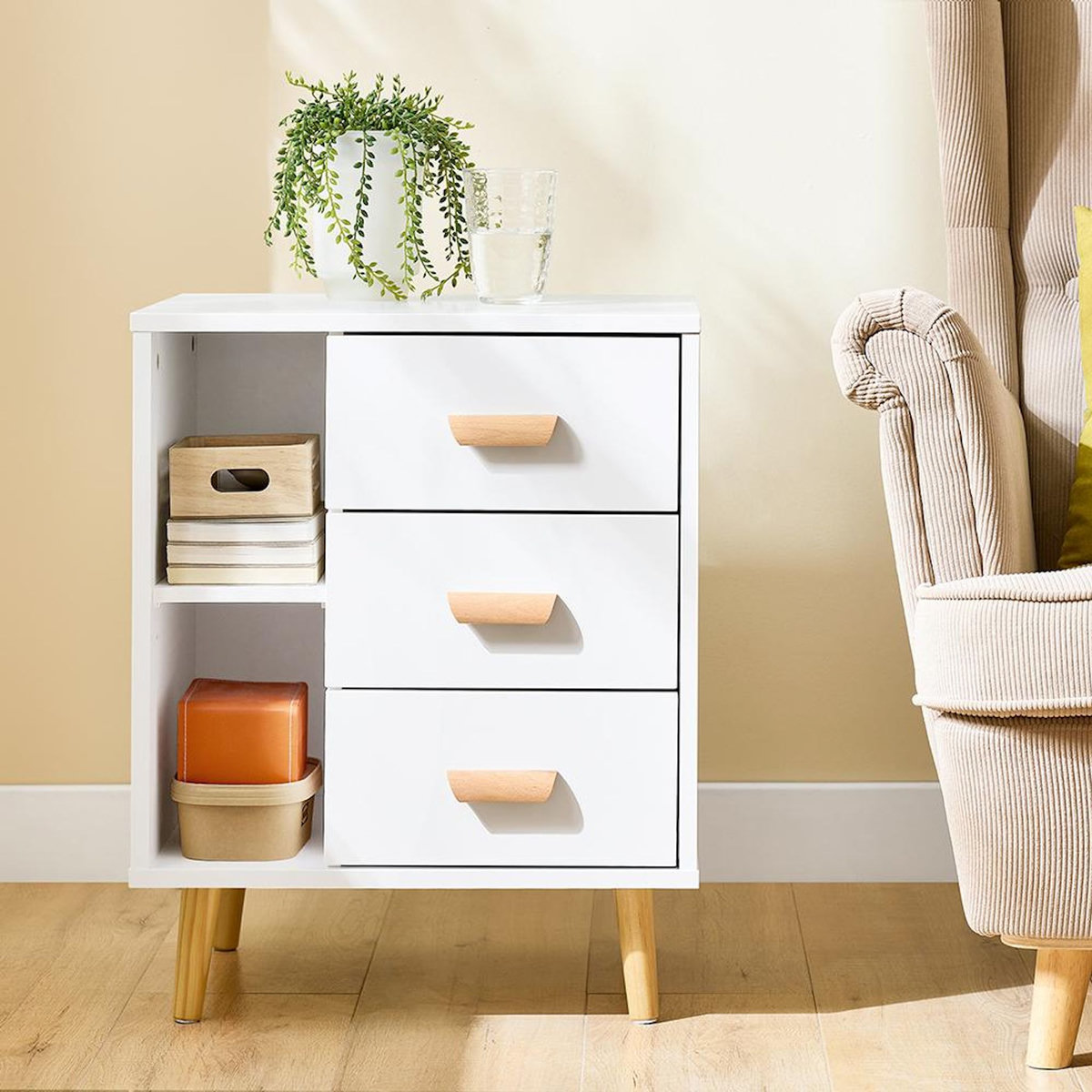 SOBUY SoBuy - Table De Chevet à 3 tiroirs - Nordique - FBT95