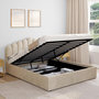 Voir la diapositive 2 : ID MARKET Lit coffre double NOELIE avec tête de lit et sommier 160 x 200 cm velours beige