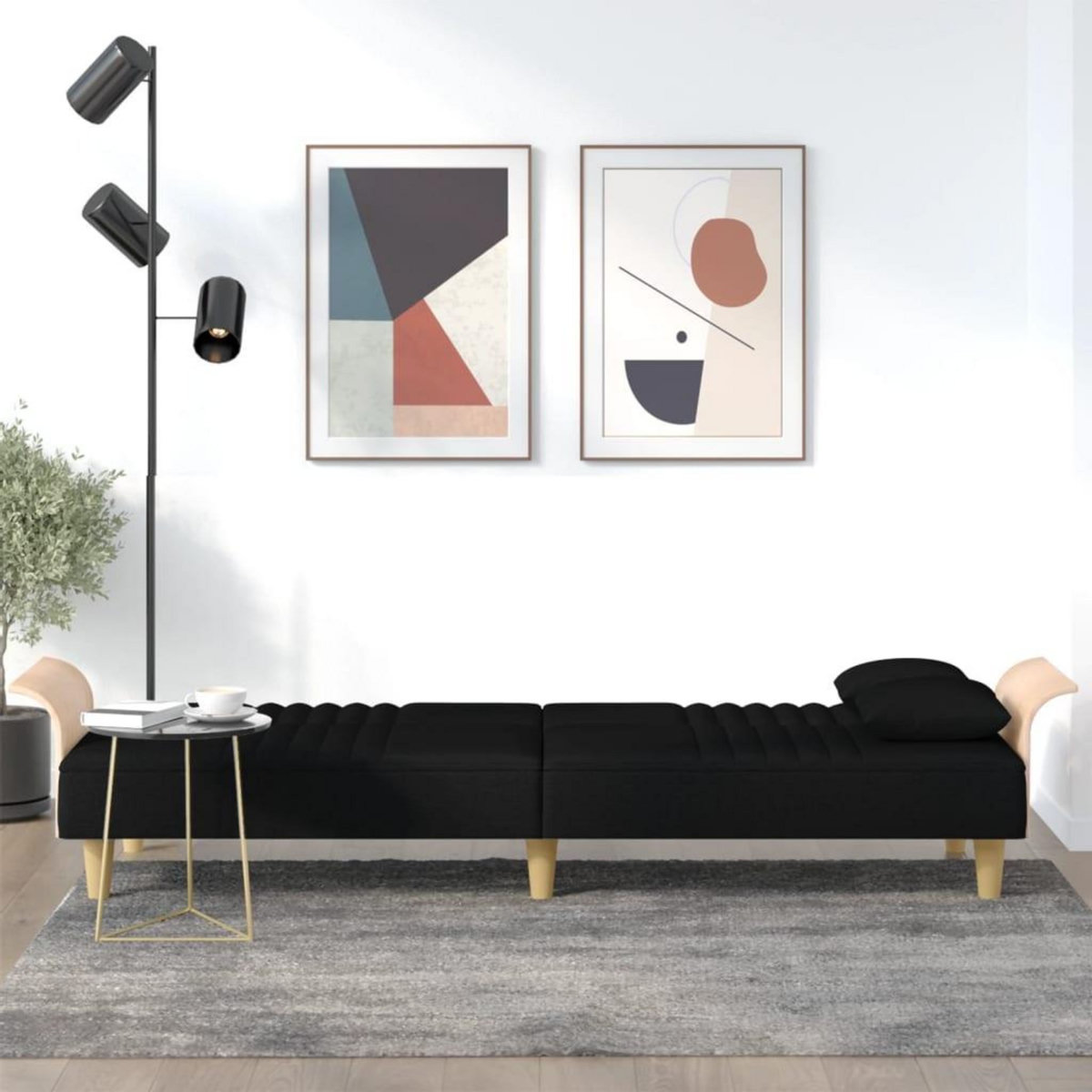 VIDAXL Canape-lit avec accoudoirs noir tissu