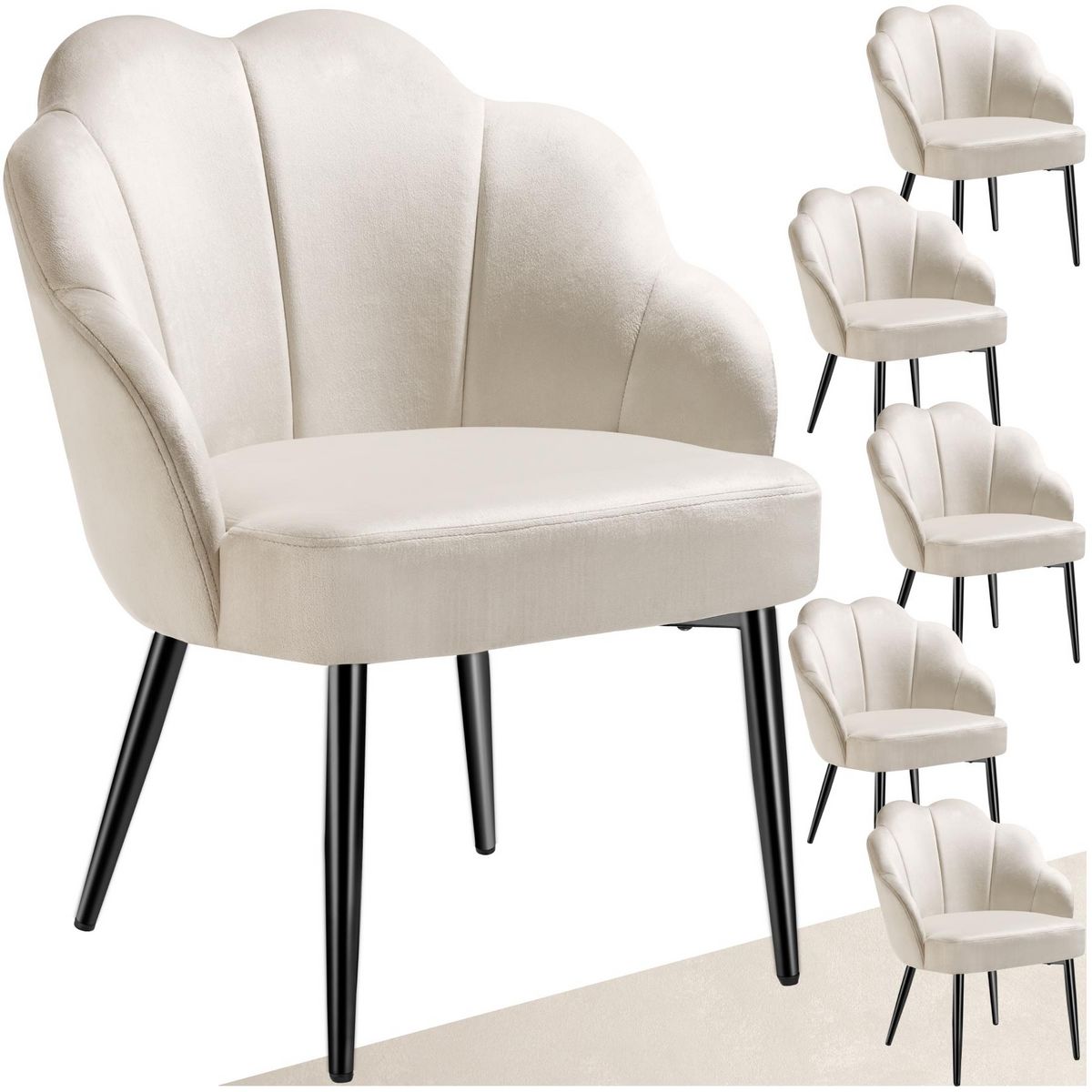 tectake Fauteuil cocktail rembourré en velours crème/noir Lot de 6