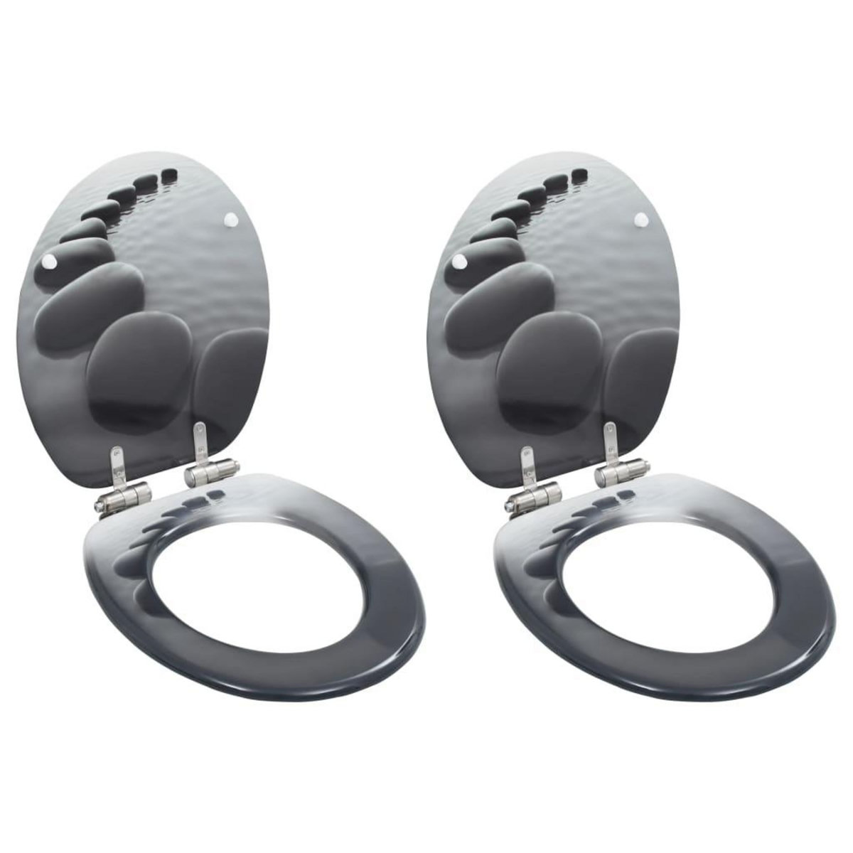 VIDAXL lot de 2 Sieges WC MDF couvercle a fermeture en douceur Pierres