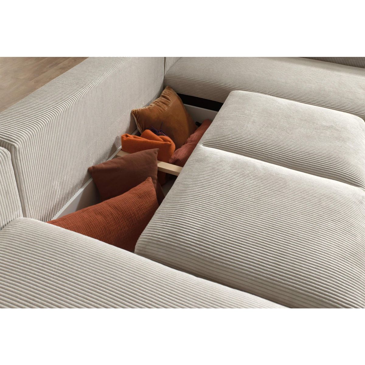 LISA DESIGN Livy - canapé d'angle convertible - avec coffre - en velours côtelé - 5 places - droit