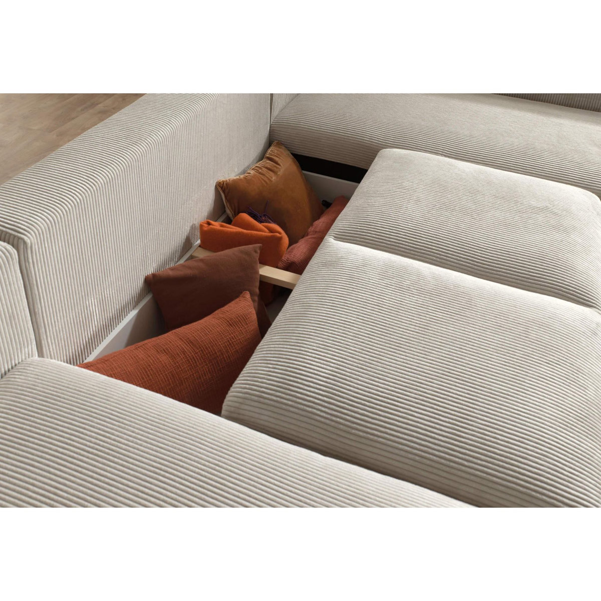 LISA DESIGN Livy - canapé d'angle convertible - avec coffre - en velours côtelé - 5 places - droit