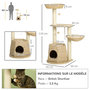 Voir la diapositive 3 : PAWHUT Arbre à chat style cosy chic griffoirs sisal naturel niche 2 paniers avec coussins plateforme 2 boules suspendues quenouille peluche courte crème beige