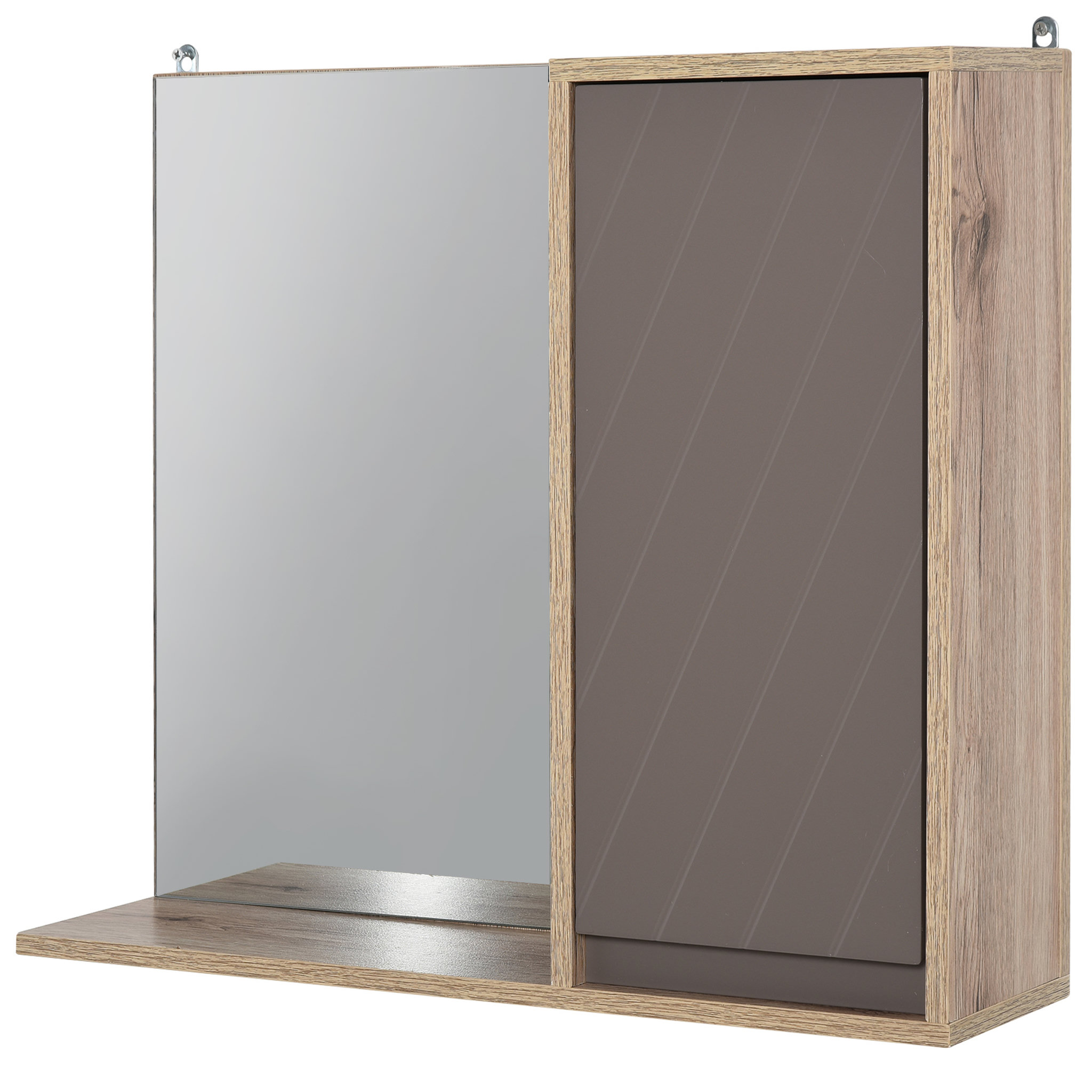 Voir la diapositive 1 : HOMCOM Miroir de salle de bain avec étagère et placard - système fixation intégré - panneaux particules chêne clair gris