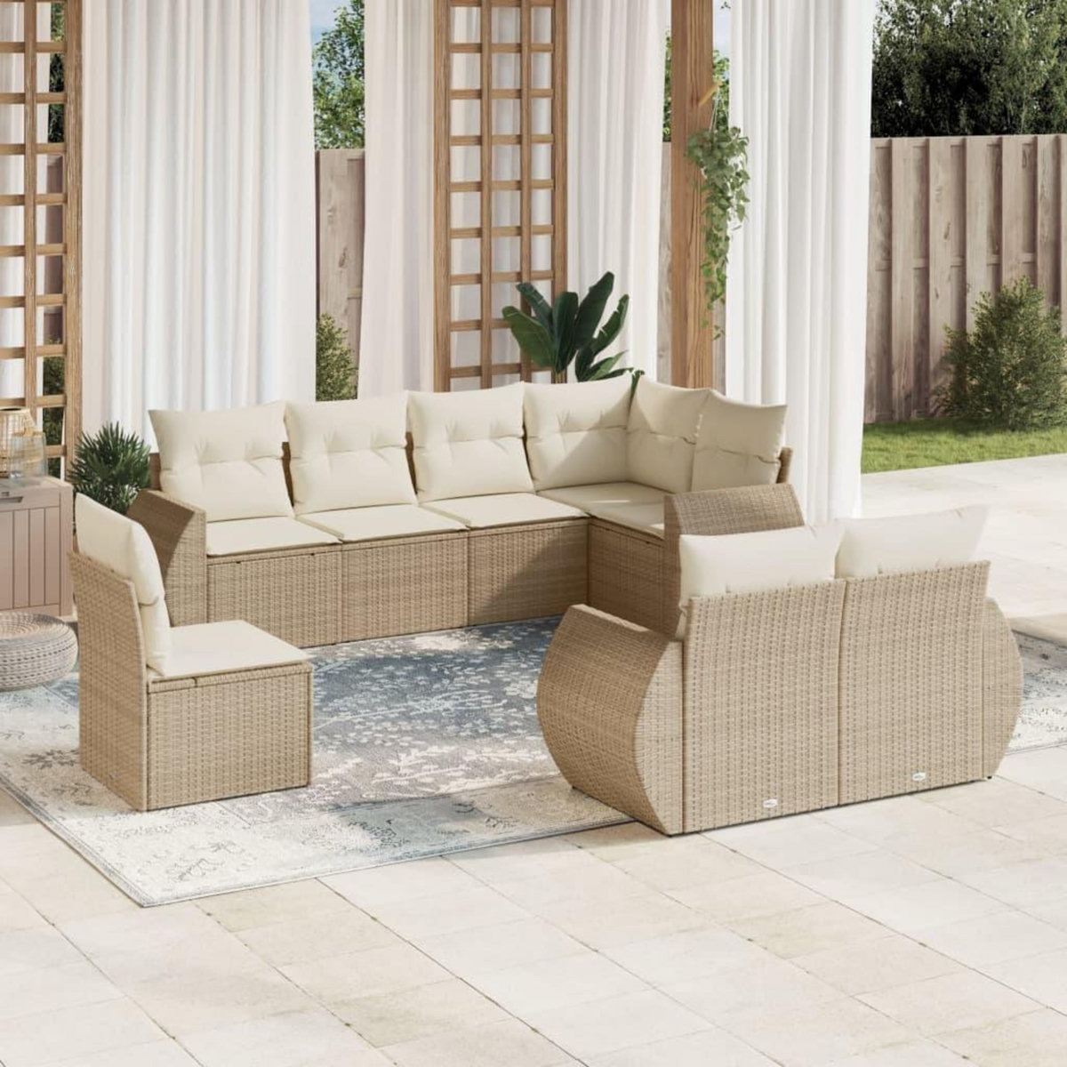VIDAXL Salon de jardin avec coussins 8 pcs beige resine tressee