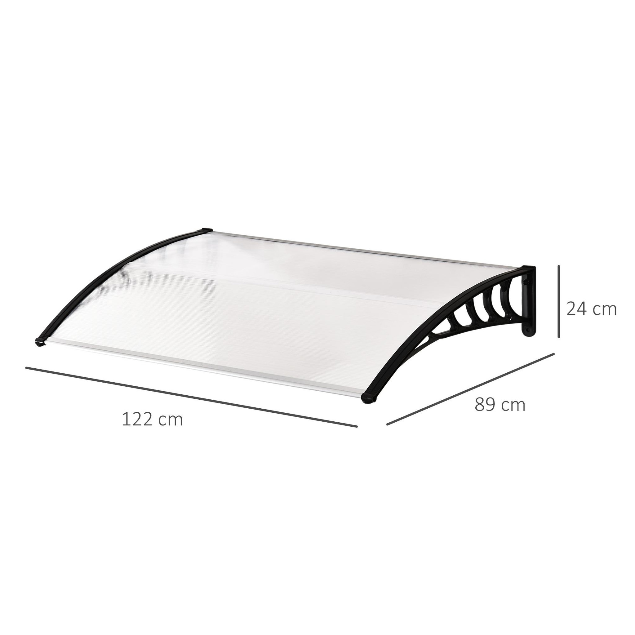 Voir la diapositive 3 : OUTSUNNY Auvent marquise de porte design voûté arrondi dim. 122L x 89l x 24H cm polycarbonate PP noir