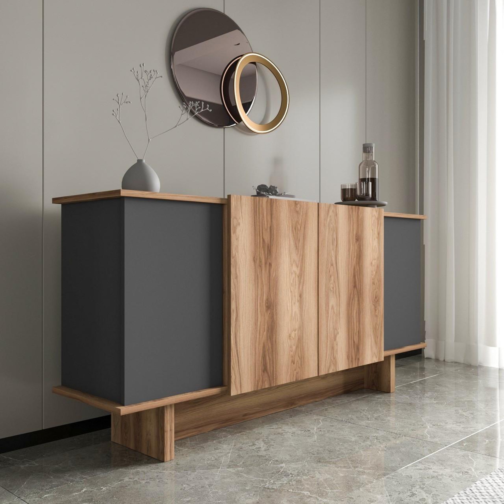 Voir la diapositive 4 : Habitat et Jardin Buffet en bois  diana  - 180 x 40 x 81 cm - gris anthracite