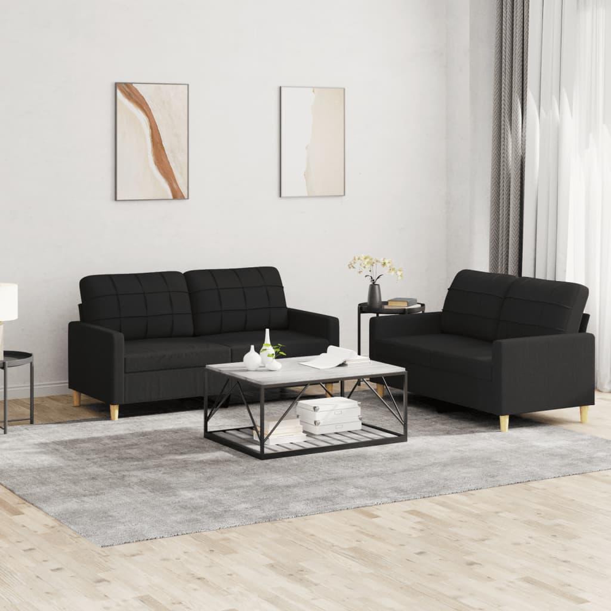 VIDAXL Ensemble de canapes 2 pcs avec coussins Noir Tissu