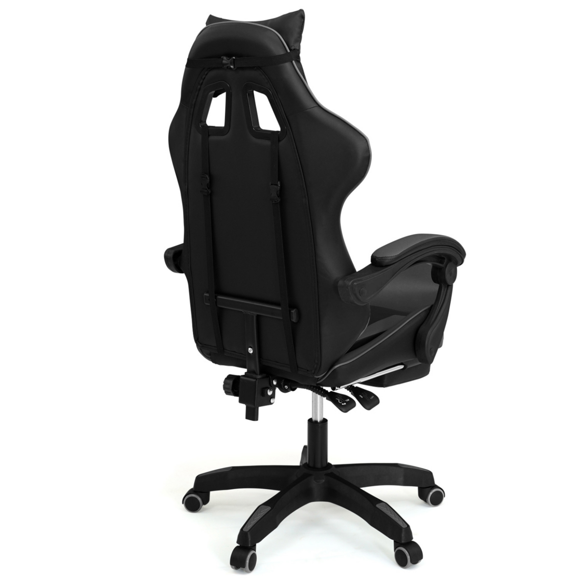 ID MARKET Fauteuil de gaming ALEX réglable avec repose-pied, coussin de tête et coussin lombaire noir et gris