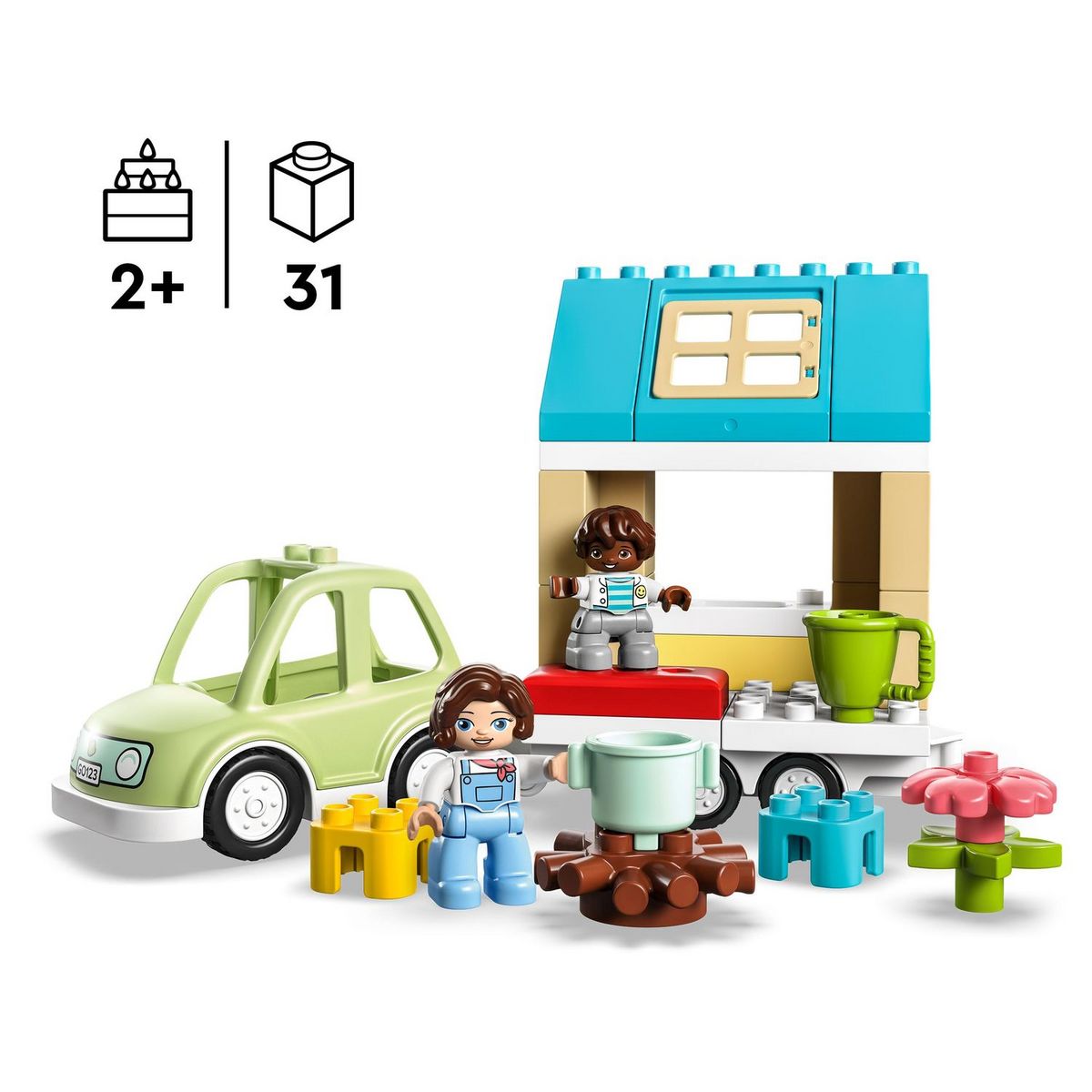 LEGO Duplo 10986 La maison familiale sur roues, Jouet Éducatif, avec Voiture, Briques