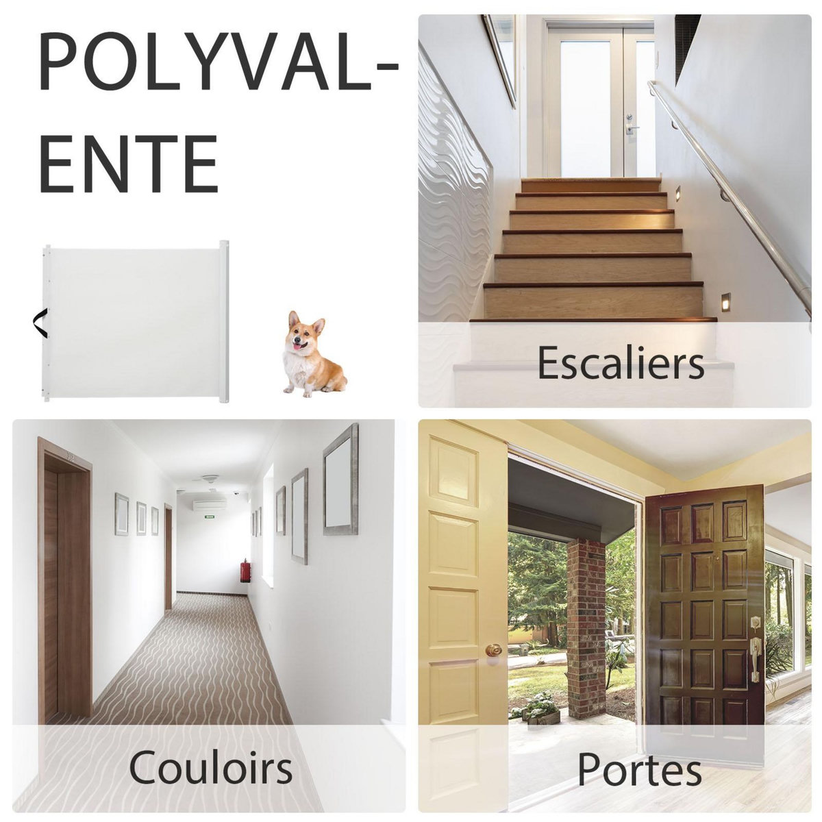 PAWHUT PawHut Barrière de sécurité barrière animaux rétractable automatique 1,15L x 0,83H m teslin métal blanc