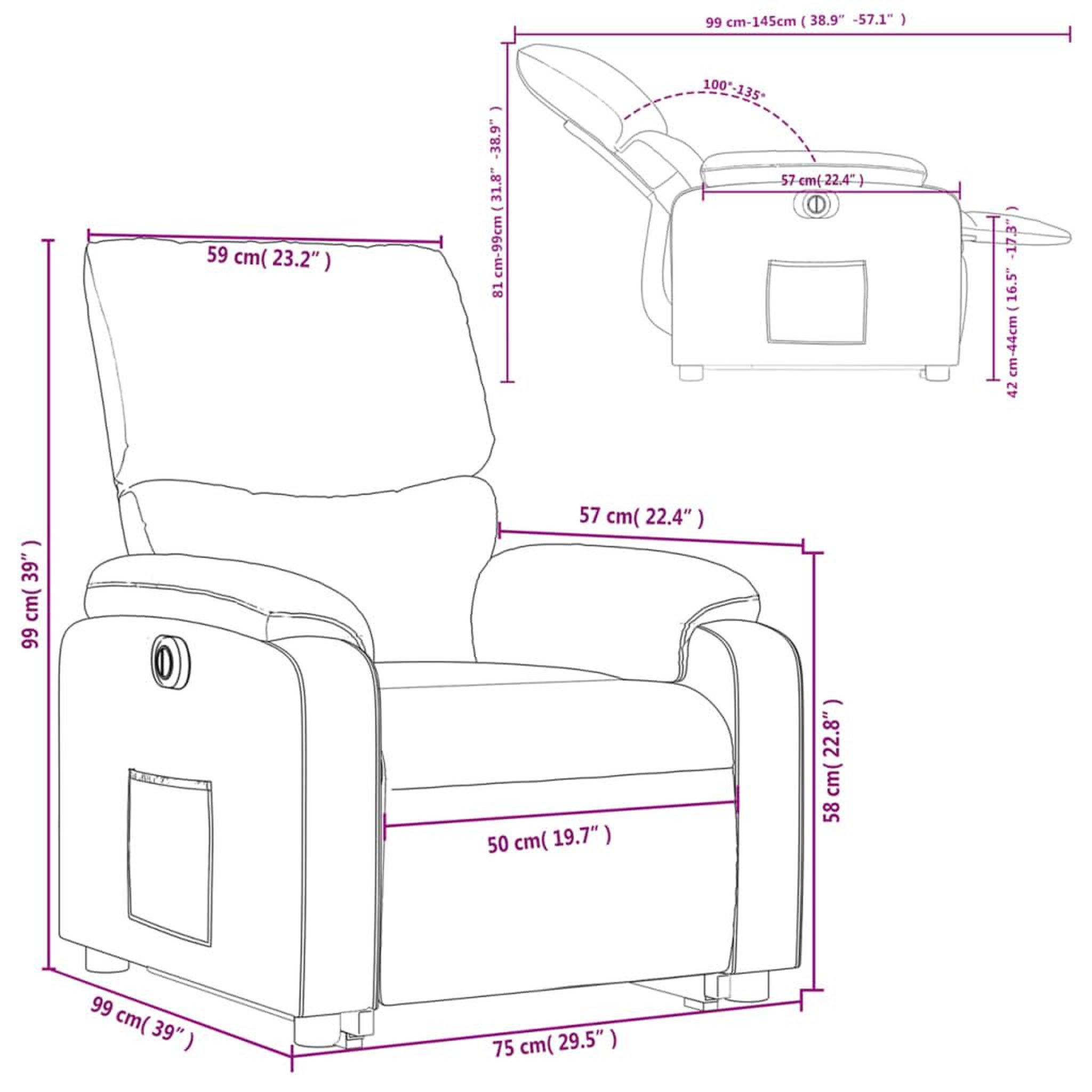 Voir la diapositive 6 : VIDAXL Fauteuil inclinable electrique creme tissu