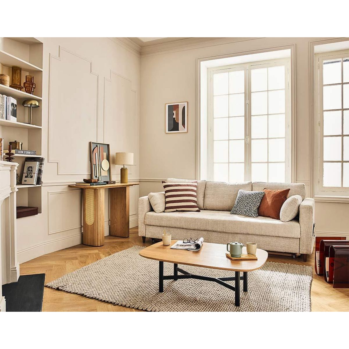 LISA DESIGN Anna - canapé droit 3 places convertible avec poche en velours texturé