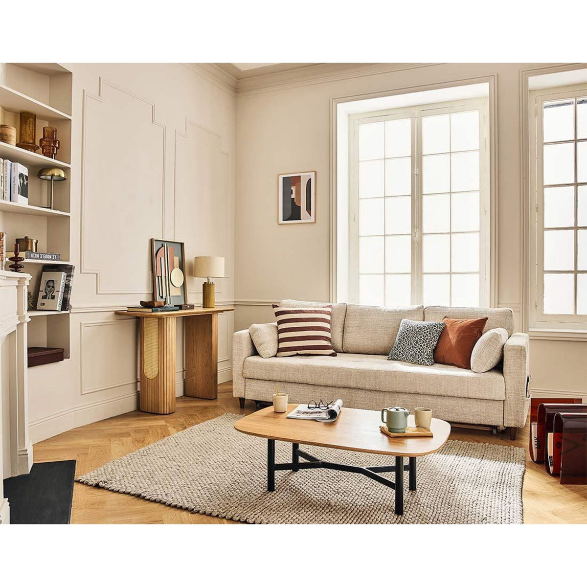 LISA DESIGN Anna - canapé droit 3 places convertible avec poche en velours texturé