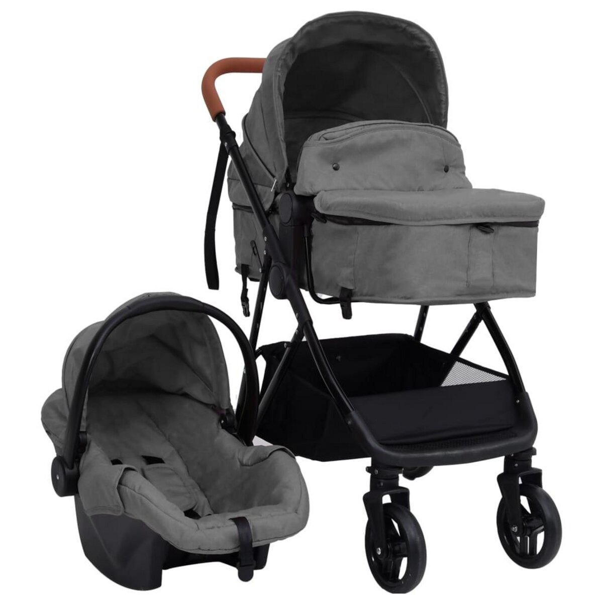 VIDAXL Poussette pour bebe 3-en-1 Gris clair et noir Acier