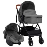 VIDAXL Poussette pour bebe 3-en-1 Gris clair et noir Acier