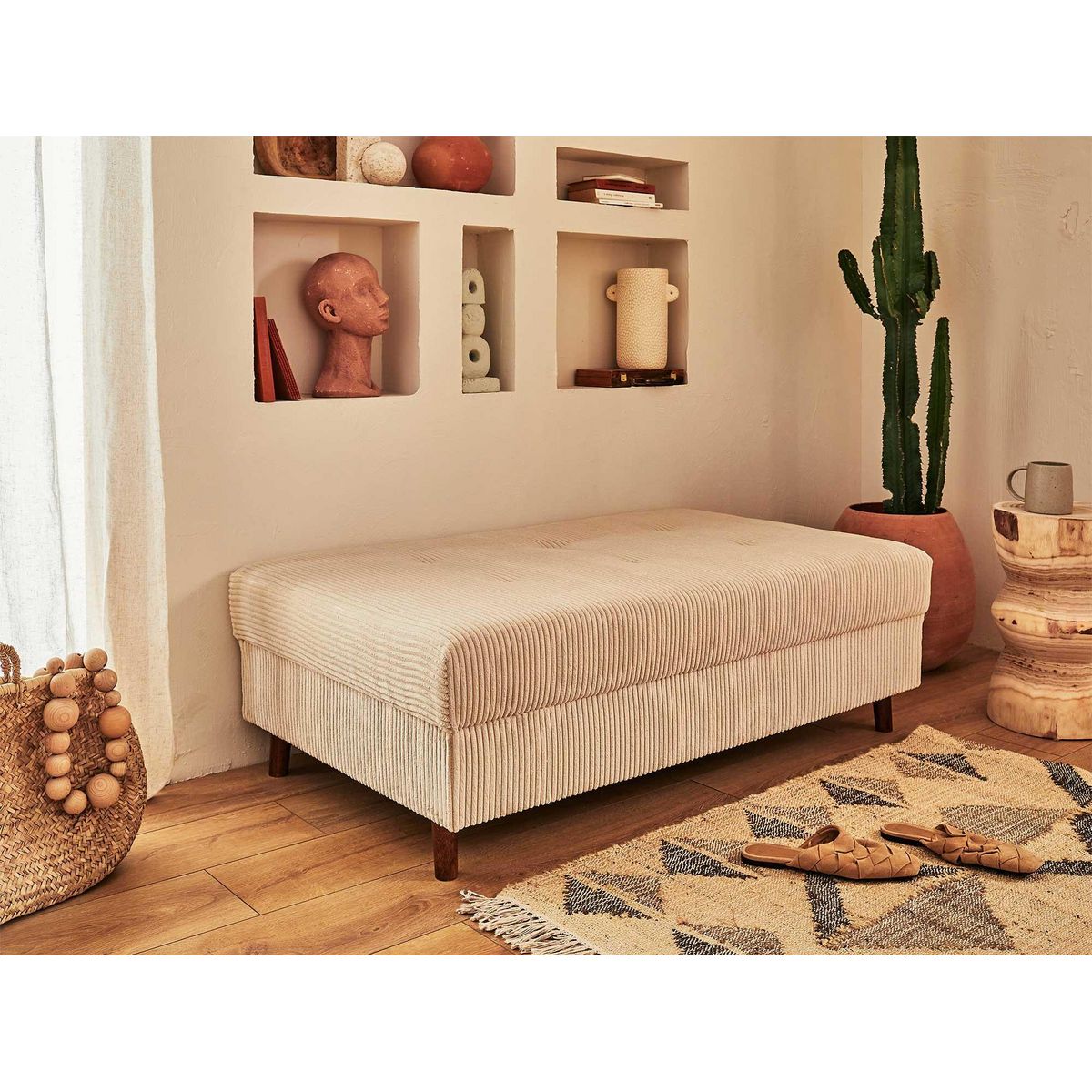 LISA DESIGN Rune - canapé d'angle gauche - 4 places - avec pouf d'appoint - en velours côtelé