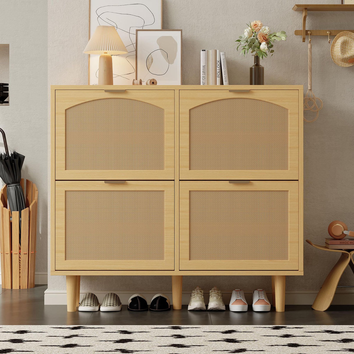 MERAX Meuble à chaussures 16 paires 4 étagères coloris naturel panneaux de particules