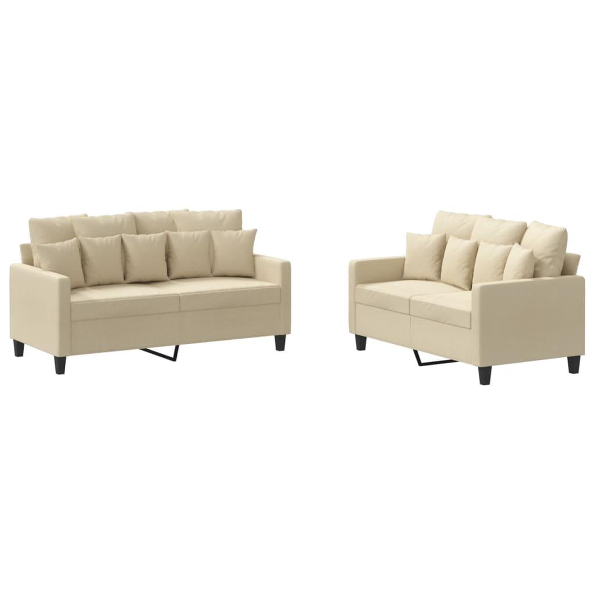 Voir la diapositive 2 : VIDAXL Ensemble de canapes 2 pcs avec coussins Creme Tissu